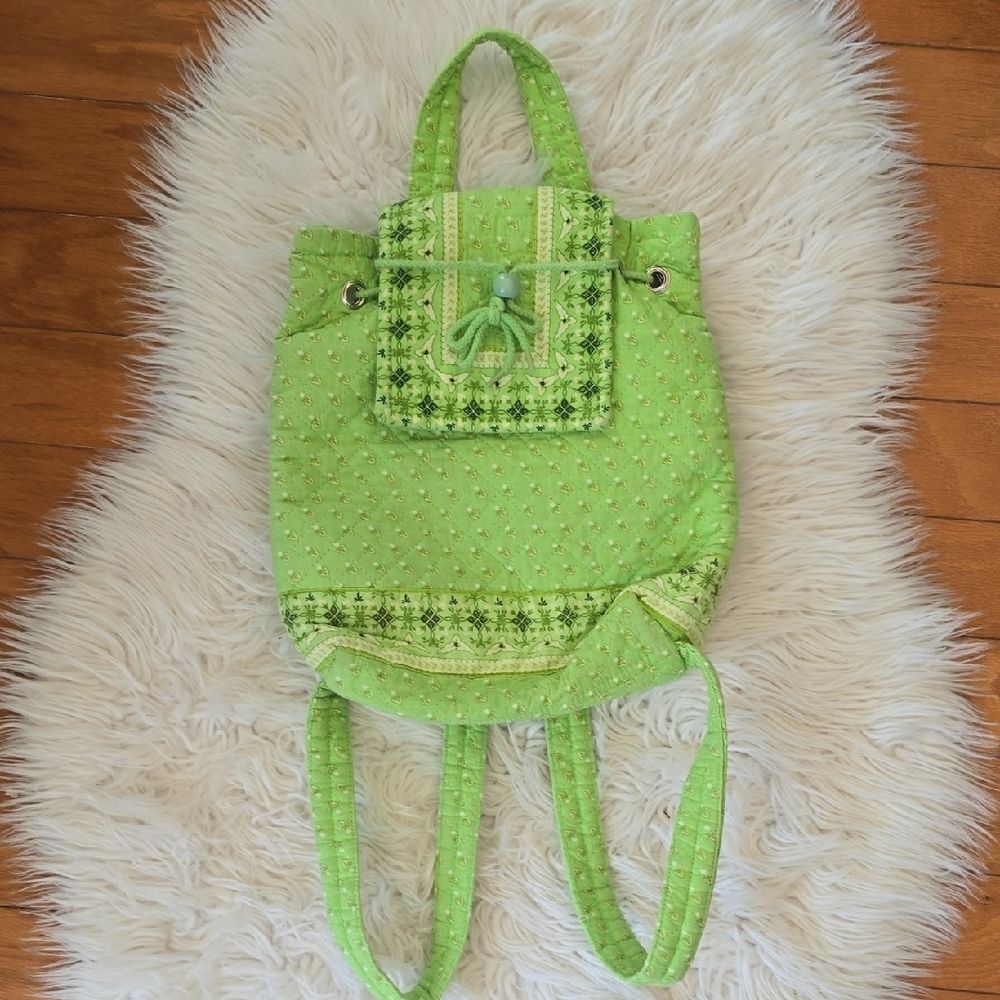 Green Quilted Patterned Backpack